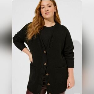 Torrid Vegan Cashmere Boyfriend Cardigan V-Neck Sweater, Size 2/2x, Black